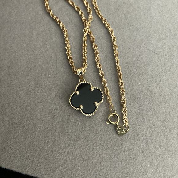 Beautiful Solid 14k Gold Diamond Cut Rope Chain 18in & 10k Clover DOUBLE SIDED - Picture 8 of 16